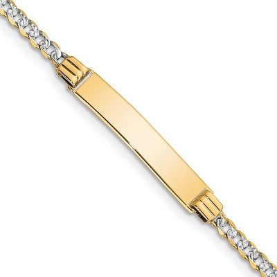 Black Bow Jewelry 14k Yellow Gold and Rhodium Pave Curb I.D. Bracelet 7 Inch