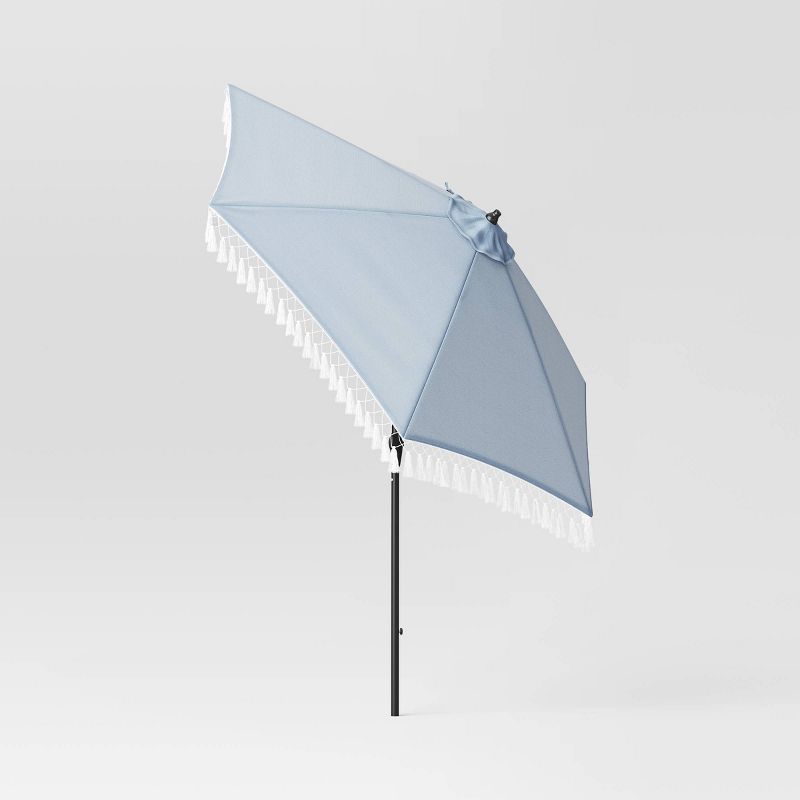 7.5&#39;x7.5&#39; Fringe Patio Market Umbrella Chambray - Black Pole - Threshold&#8482;, 4 of 8