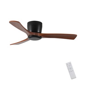 YUHAO 42 Inch Indoor Modern and Farmhouse Flush Mount Ceiling Fan without Light,3 Black Wood Blades ,Remote Control and Reversible DC Motor - 1 of 4