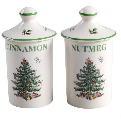 Spode Christmas Tree Spice Set Of 2 Jars Made Of Fine Porcelain