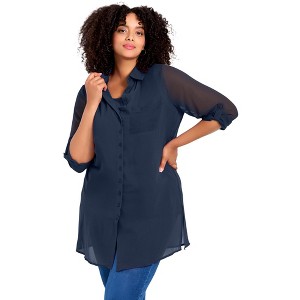 Avenue Women's Plus Size Convertible Button Down Tunic - 1 of 2