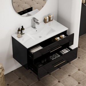 KWPZQEB Wall-Mounted Bathroom Vanity with Sink, Modern Floating Vanity with 2 Drawers & Long Handle, Wall Mount Storage Cabinet for Small Space - 1 of 4