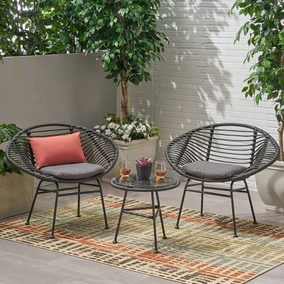 3pc Meridian Faux Wicker Patio Chat Set - Gray - Christopher Knight Home