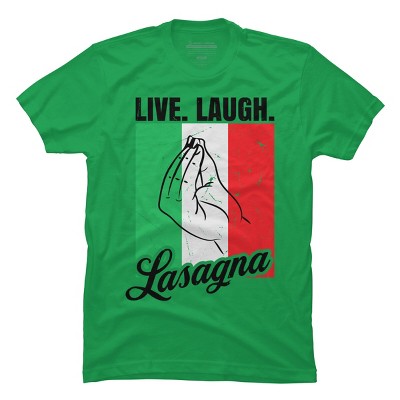 Men's Design By Humans Live Laugh Lasagna Italian Flag Gesture By T-Shirt