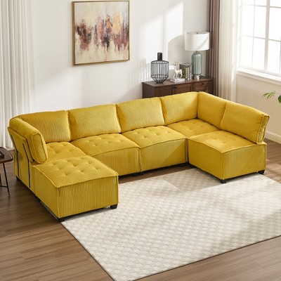 U-Shaped Sectional Sofas with Reversible Chaise, Luxurious Corduroy Upholstery, Deep Seat Comfort & Durable Support Perfect for Living Room
