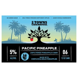 2 Towns Pacific Pineapple Unfiltered Hard Cider - 6pk/12 fl oz Cans - 1 of 4