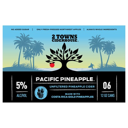 2 Towns Pacific Pineapple Unfiltered Hard Cider - 6pk/12 fl oz Cans - image 1 of 4