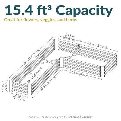 Silver Galvanized Steel L-Shaped Raised Garden Bed