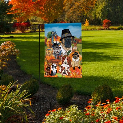 Give Thanks Dogs and Turkey Thanksgiving Garden Flag