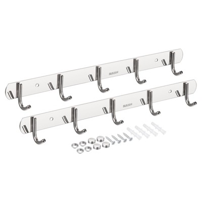 Unique Bargains 304 Stainless Steel Polished Wall Mounted Durable Coat Hooks 2 Pcs