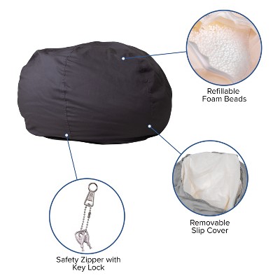 Oversized Gray Bean Bag Chair with Removable Fabric Cover
