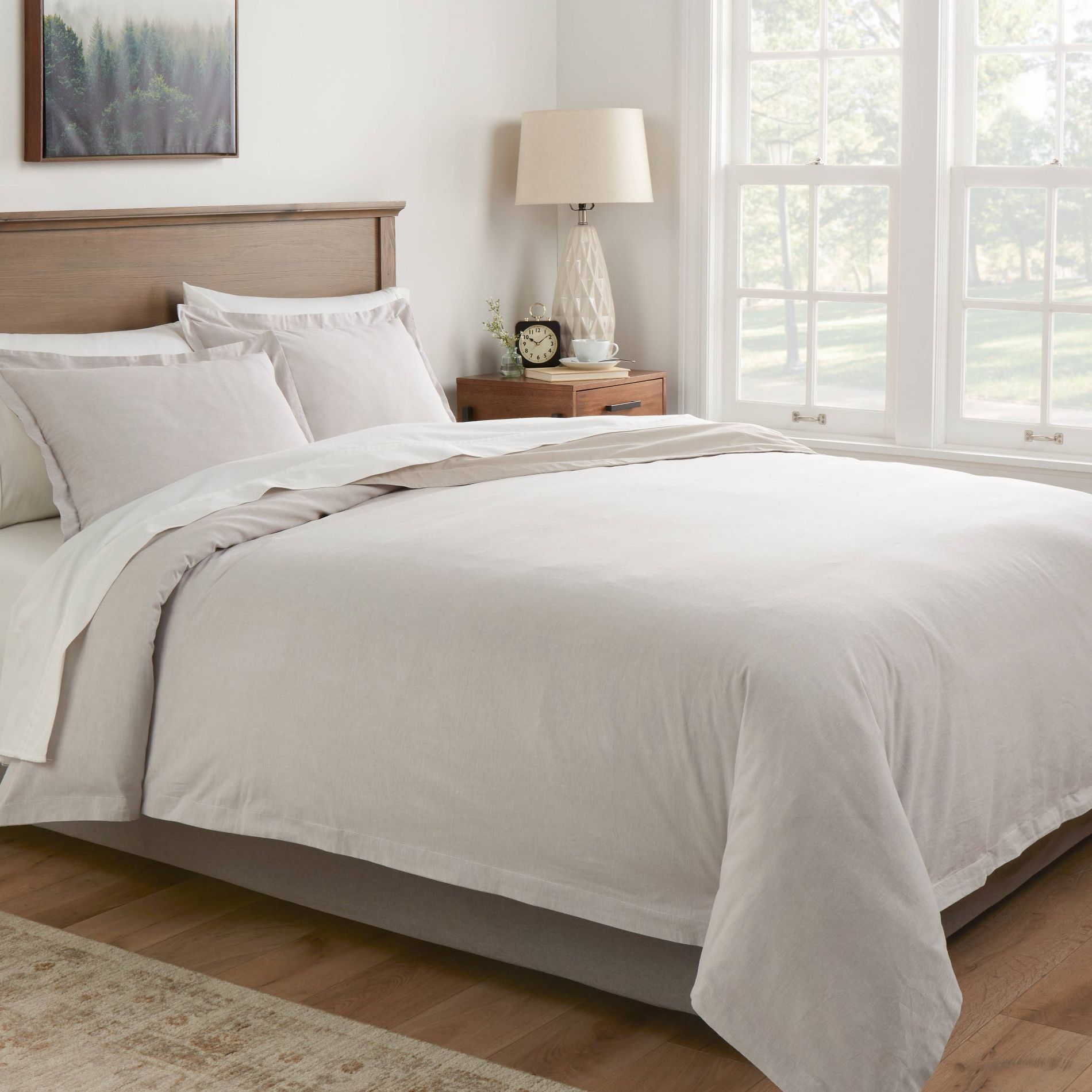Full/Queen Cotton Linen Chambray Duvet Cover & Sham Set Light Gray - Threshold™: Woven Bedding Set, Inner Ties, Zip Closure