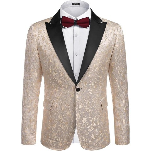 COOFANDY Mens Floral Tuxedo One Button Luxury Shiny Blazer Dinner Party Prom Wedding Suit Jacket Grey XL