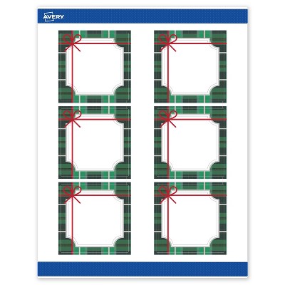 Avery Labels, 3" x 3", Silver-Green Plaid, Matte, 60ct