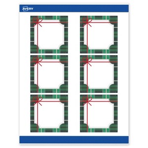 Avery Labels, 3" x 3", Silver-Green Plaid, Matte, 60ct - 1 of 4