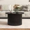 LIVAREEmlen Round Coffee Table for Living Room in Dark Brown, Farmhouse Coffee Table with a Drawer, Center Table with Vertical Slat Base in 30.5" - 2 of 4