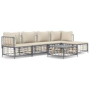 vidaXL 6-Piece Anthracite Beige Patio Lounge Set with Cushions - Outdoor Poly Rattan, Powder-Coated Steel Frame with Textilene - 1 of 4