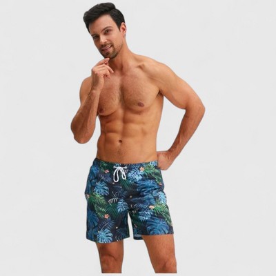 Мужские брюки Anna-Kaci Swim Anna-Kaci Men's Tropical Leaf Print Swim Trunks with Adjustable Drawstring and Side Pockets - X Large, Green — фото 5