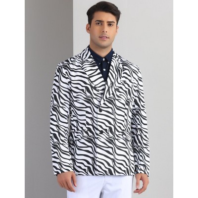 Мужские пиджаки INSPIRE CHIC Men's Party Festival Peak Lapel Double-Breasted Animal Print Blazer Black White Large — фото 3