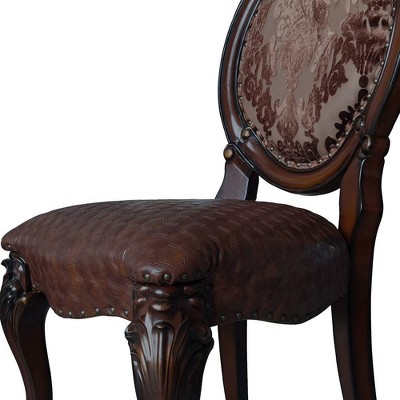 Cherry Finish Faux Leather Upholstered Armless Side Chair Set