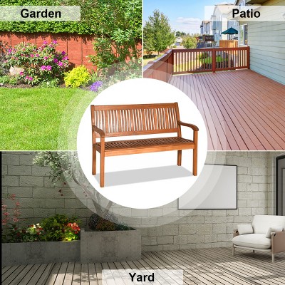 Eucalyptus Wood Outdoor Loveseat Bench with Armrests