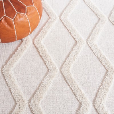 Ivory Diamond Pattern Hand-knotted Wool Area Rug