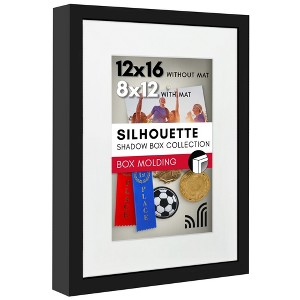 Americanflat 12x16 Shadow Box Frame with Polished Plexiglass - 8x12 with Mat or 12x16 Without Mat - Silhouette Collection - Black - 1 of 1