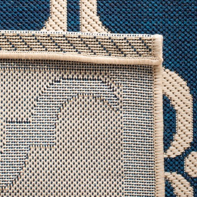 Navy and Beige 5'3" Square Synthetic Easy-Care Outdoor Rug