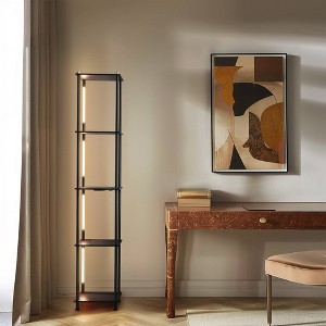 Brightech Aria Modern Dimmable (Includes LED Light Bulb) Wireless Charging Column Shelf Floor Lamp Polished Black Wood - 1 of 4