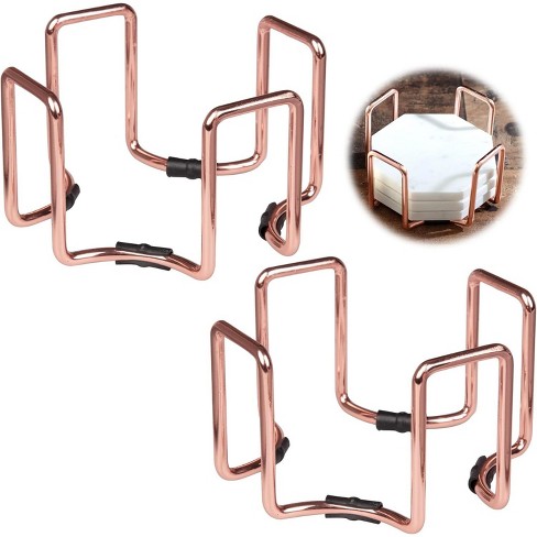 Rose Gold Coaster Holders (2 Pk) Iron Non-Skid & Non-Scratch Holders Protect Tabletops- Fits 5 Coasters 4" to 4.25" in Size -Great Christmas Gift Idea - image 1 of 3