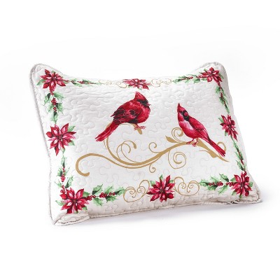 Lakeside Holiday Cardinal Sham with Floral, Mistletoe Accents