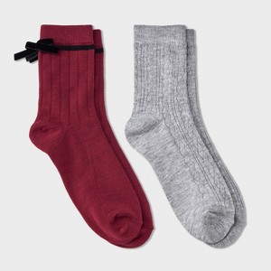 Girls' 2pk Velvet Bow Dressy Mid-Crew Socks - art class™ Berry Red - 1 of 3