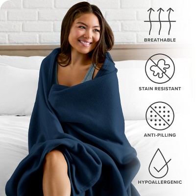 Dark Blue Lightweight Fleece Throw Blanket