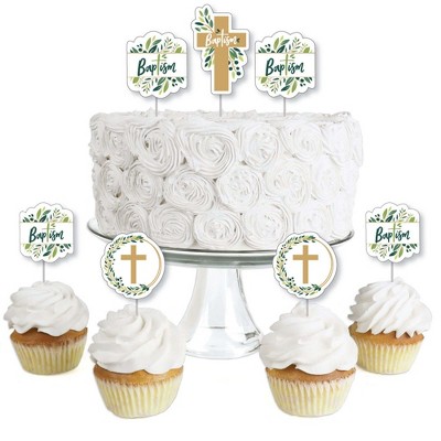 Big Dot of Happiness Baptism Elegant Cross - Dessert Cupcake Toppers - Religious Party Clear Treat Picks - Set of 24