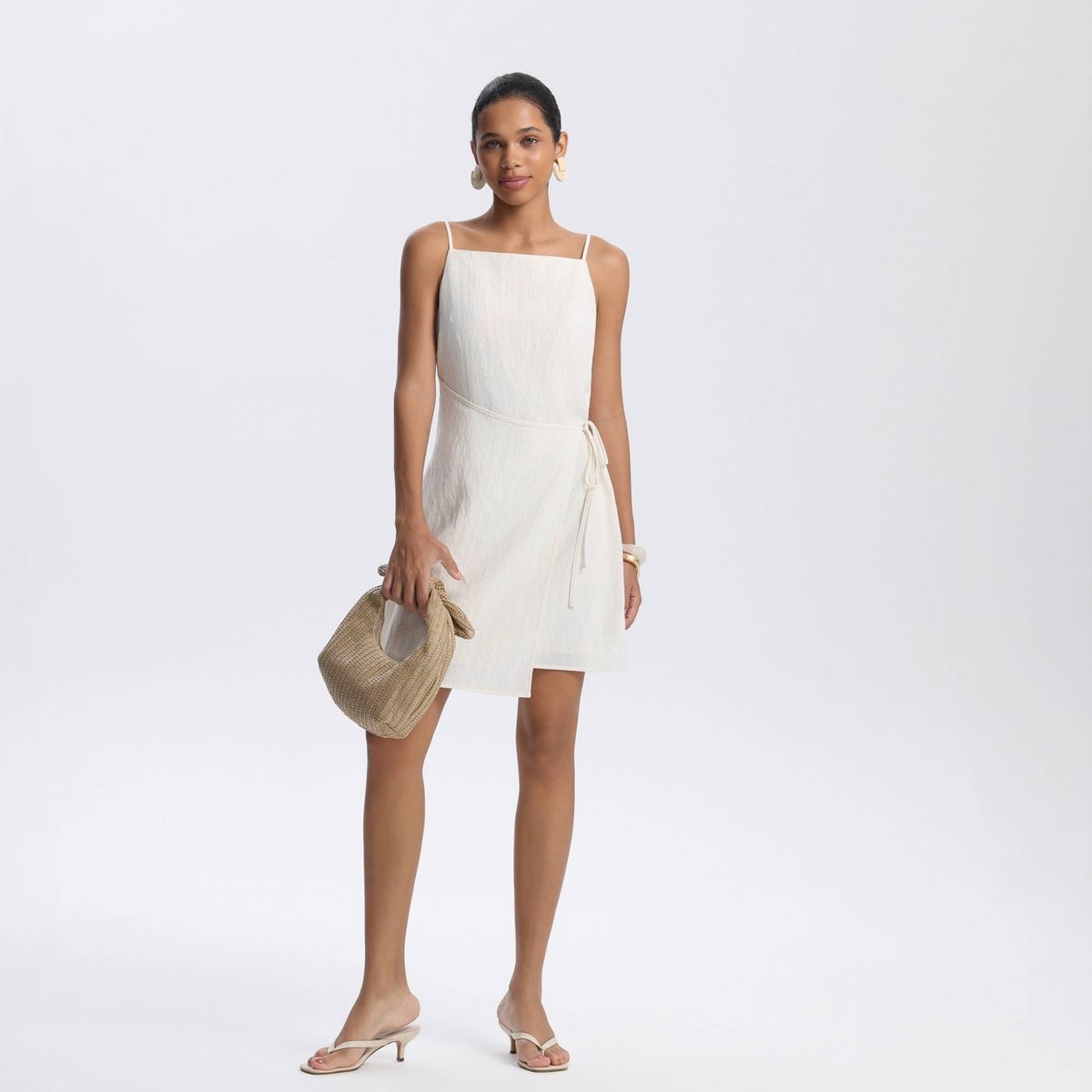 Women's Linen Blend Wrap Full Lined Mini Shift Dress - A New Day™