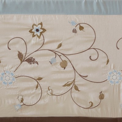 Serene Blue and Beige Floral Embroidered Valance