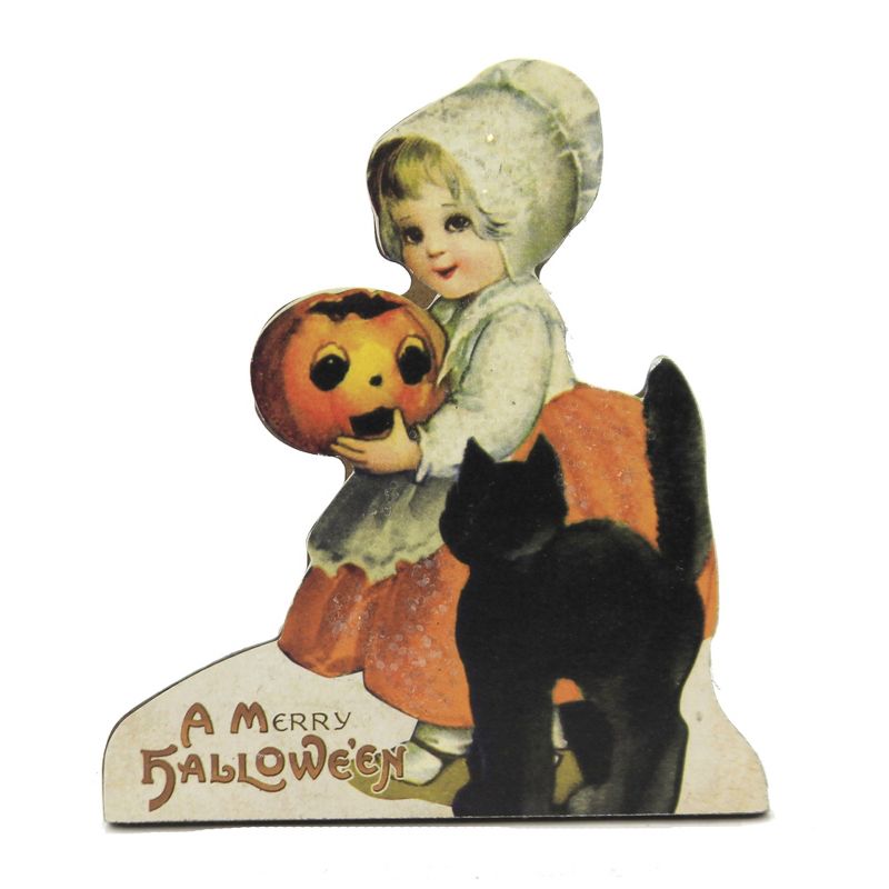 4.25 In Little Halloween Children Pumpkin Carving Black Cat Figurines, 2 of 6