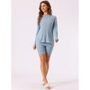 cheibear Women's Ribbed Knit Long Sleeved Top with Slim Biker Shorts Lounge Set - 3 of 4
