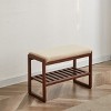 GlasFlength Ottomans and Benches Solid Wood Shoe Storage Bench with Comfort Cushion for Entryway Organization, Brown, 23.62"*11.82"*16.54" - 2 of 4