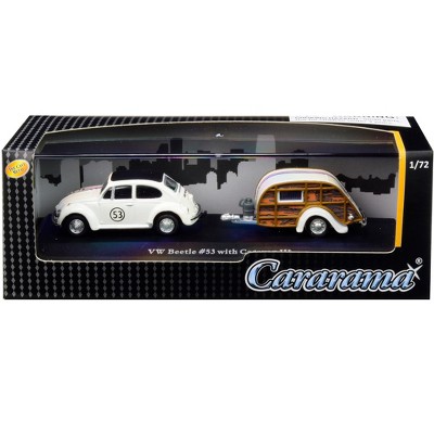 Volkswagen Beetle Racing #53 with Caravan III Travel Trailer in Display Showcase 1/72 Diecast Model Car by Cararama