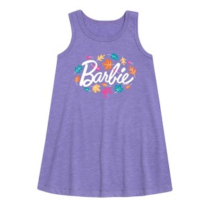 Girls' - Barbie - Leaves Swirling Graphic Sleeveless Aline Dress - 1 of 2