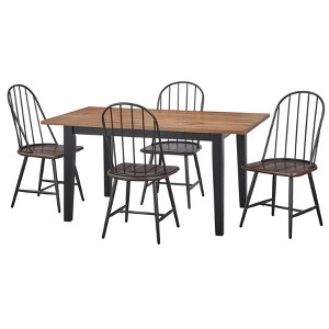 5pc Sheffield Dining Set Black/Driftwood - Buylateral: Modern Farmhouse Style, MDF Oak Veneer Table, Metal Spindle Chairs - 1 of 4