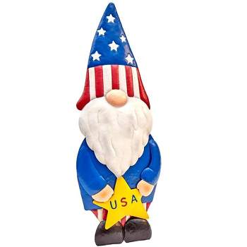 The Lakeside Collection Patriotic Metal Garden Gnome Decoration with Rear Support Stand