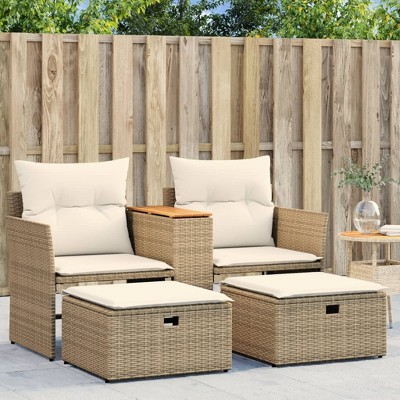 VidaXL Patio Sofa 2-Seater with Stools Beige Poly Rattan