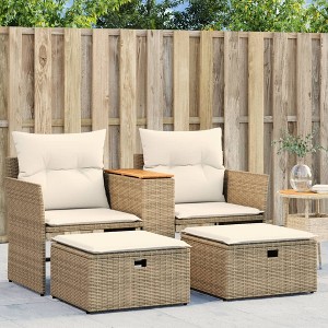 VidaXL Patio Sofa 2-Seater with Stools Beige Poly Rattan - 1 of 4