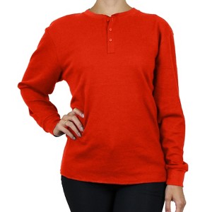 Galaxy By Harvic Women's Oversize Loose Fitting Waffle-Knit Henley Thermal Shirt - 1 of 2