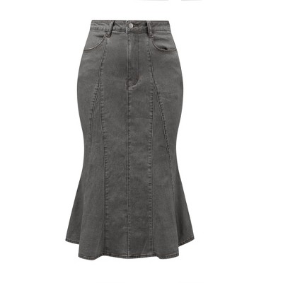 INSPIRE CHIC Women's High Waist Fishtail Ruffle Denim Jean Skirt