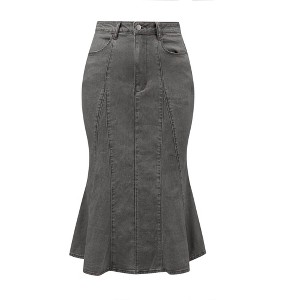INSPIRE CHIC Women's High Waist Fishtail Ruffle Denim Jean Skirt - 1 of 4