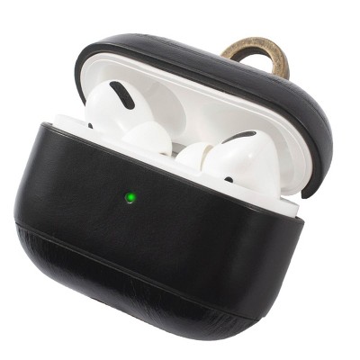 Insten Genuine Leather Case Compatible with AirPods Pro - Protective Cover with Keychain, Black