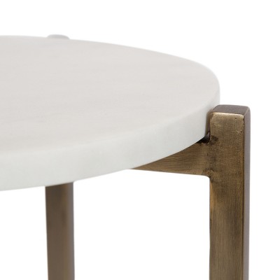 Walnut Brown and White Marble Round Accent Table